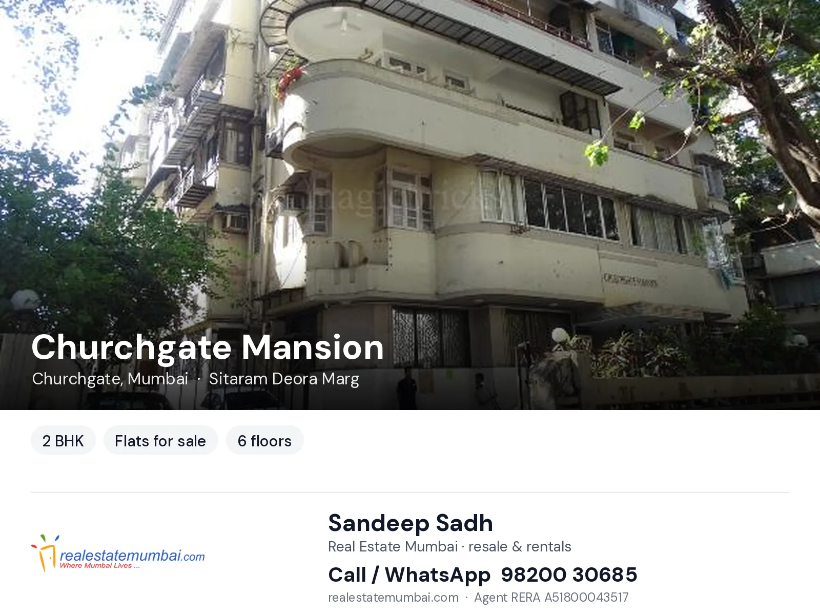 Churchgate Mansion, Churchgate, Mumbai — 2 BHK flats for sale | Real Estate Mumbai, Sandeep Sadh 98200 30685