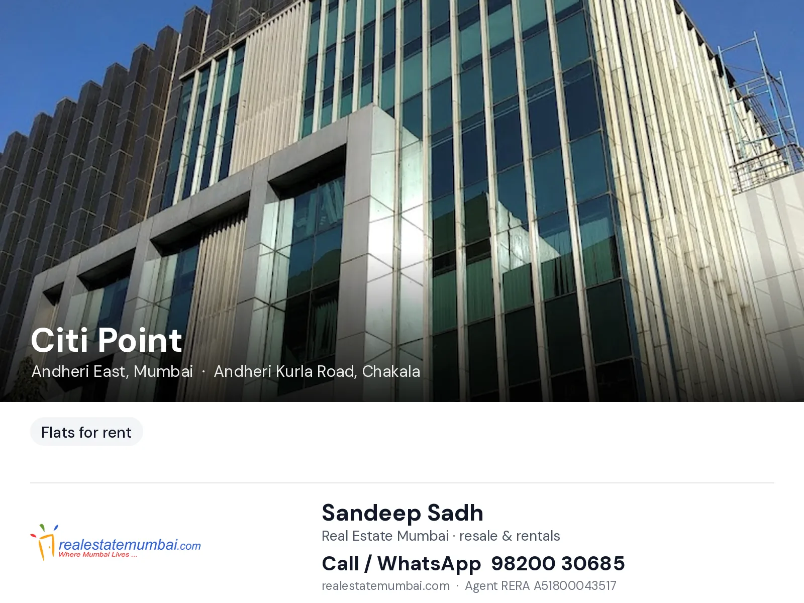 Citi Point, Andheri East, Mumbai — flats for rent | Real Estate Mumbai, Sandeep Sadh 98200 30685