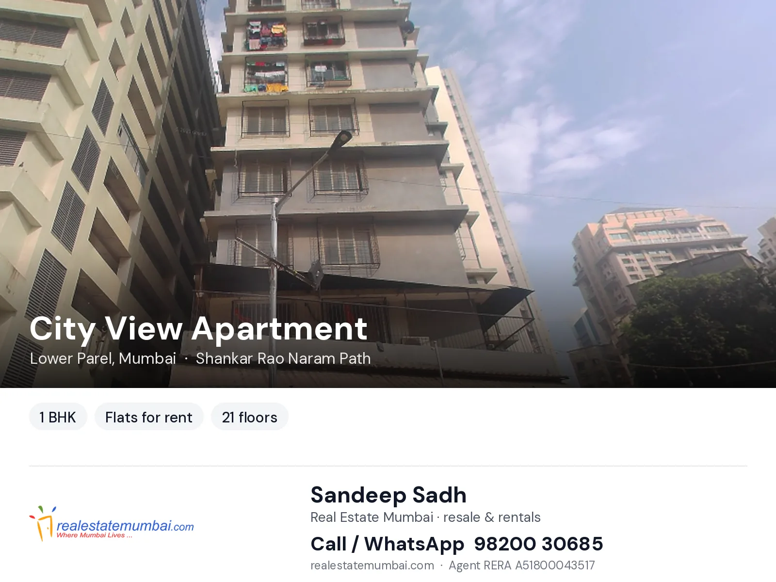 City View Apartment, Lower Parel, Mumbai — 1 BHK flats for rent | Real Estate Mumbai, Sandeep Sadh 98200 30685