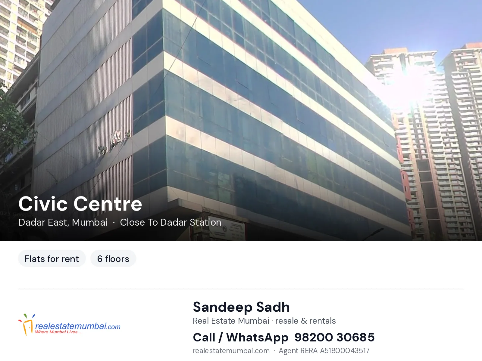 Civic Centre, Dadar East, Mumbai — flats for rent | Real Estate Mumbai, Sandeep Sadh 98200 30685