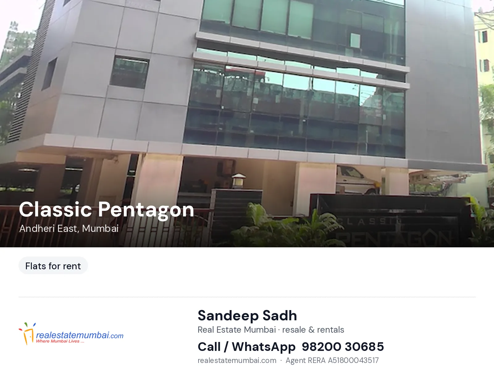 Classic Pentagon, Andheri East, Mumbai — flats for rent | Real Estate Mumbai, Sandeep Sadh 98200 30685