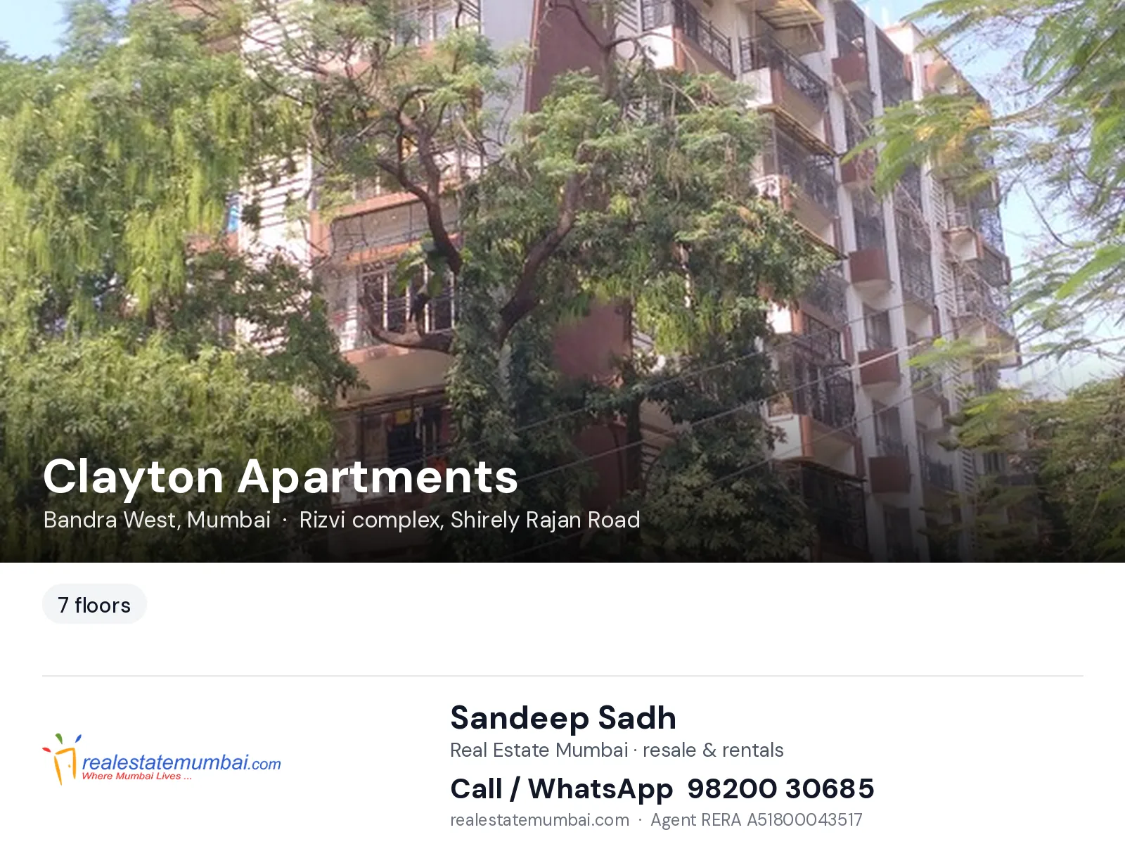 Clayton Apartments, Bandra West, Mumbai — flats | Real Estate Mumbai, Sandeep Sadh 98200 30685