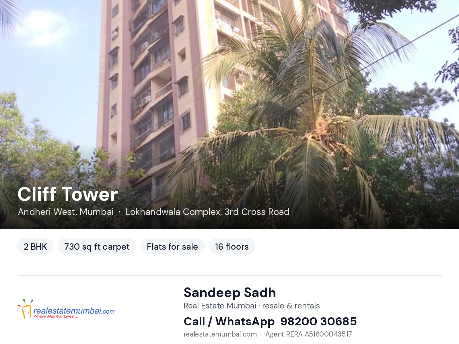 Cliff Tower, Andheri West, Mumbai — 2 BHK flats for sale | Real Estate Mumbai, Sandeep Sadh 98200 30685
