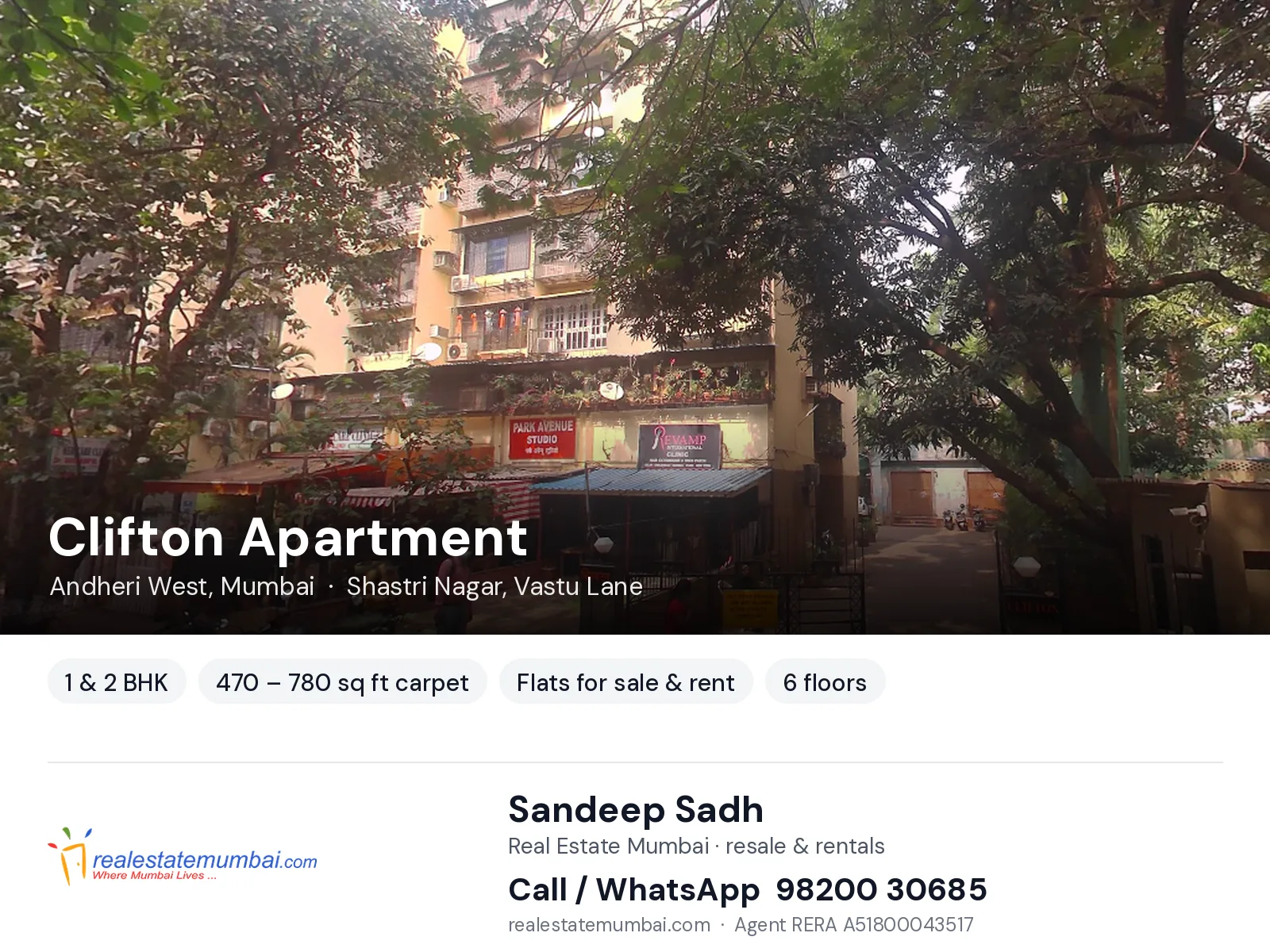 Clifton Apartment, Andheri West, Mumbai — 1 & 2 BHK flats for sale & rent | Real Estate Mumbai, Sandeep Sadh 98200 30685