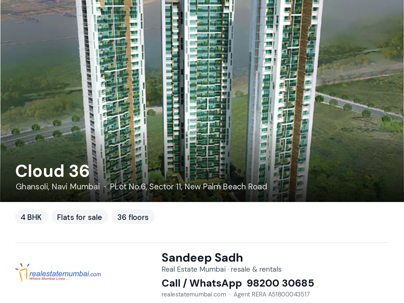 Cloud 36, Ghansoli, Navi Mumbai — 4 BHK flats for sale | Real Estate Mumbai, Sandeep Sadh 98200 30685