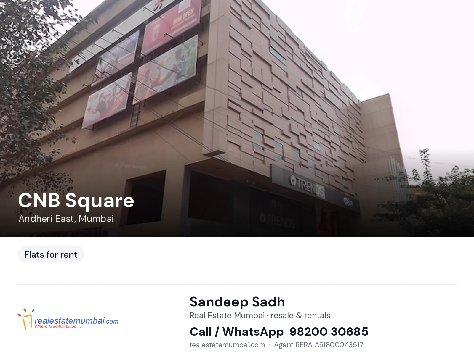 CNB Square, Andheri East, Mumbai — flats for rent | Real Estate Mumbai, Sandeep Sadh 98200 30685