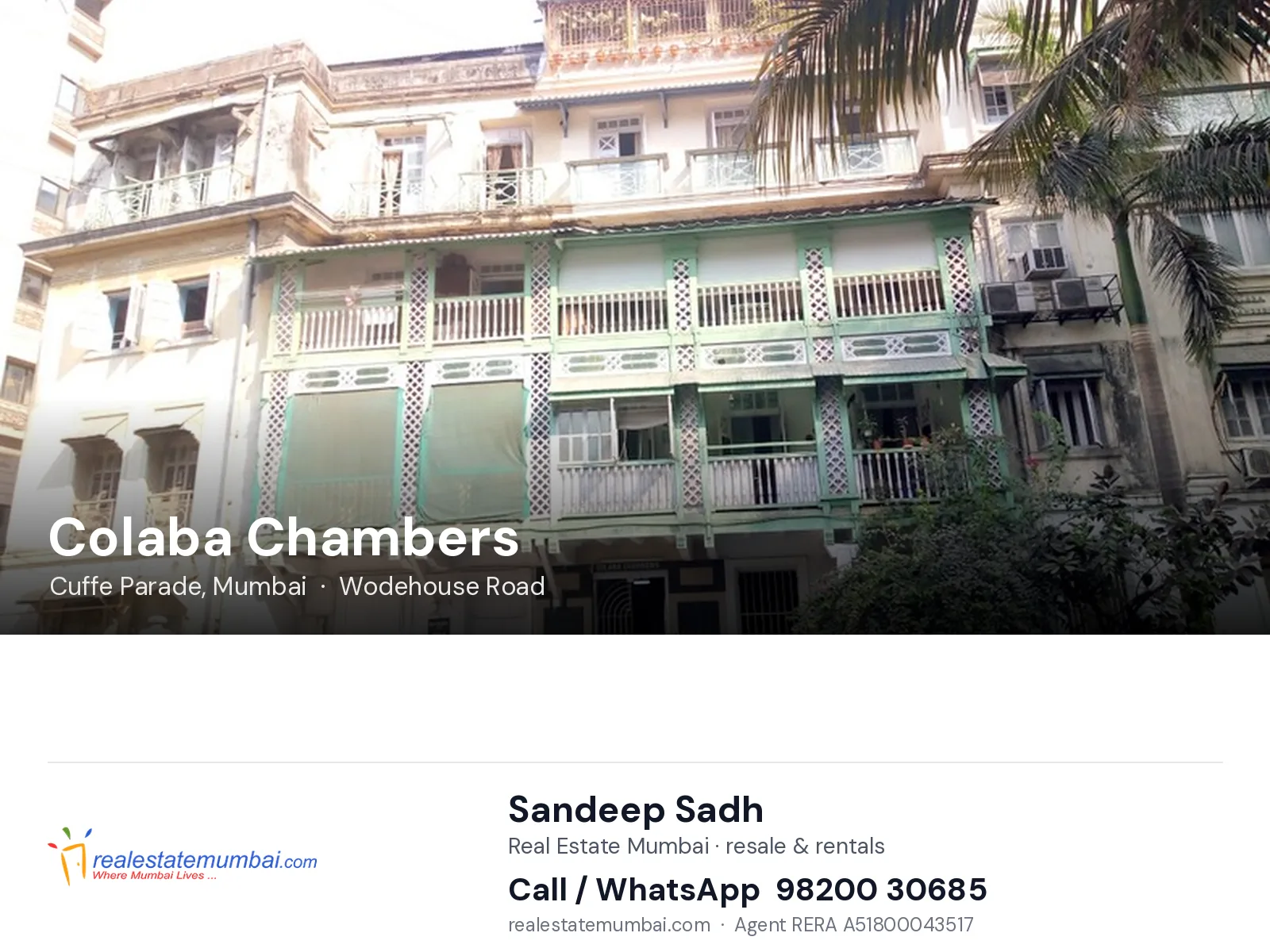 Colaba Chambers, Cuffe Parade, Mumbai — flats | Real Estate Mumbai, Sandeep Sadh 98200 30685