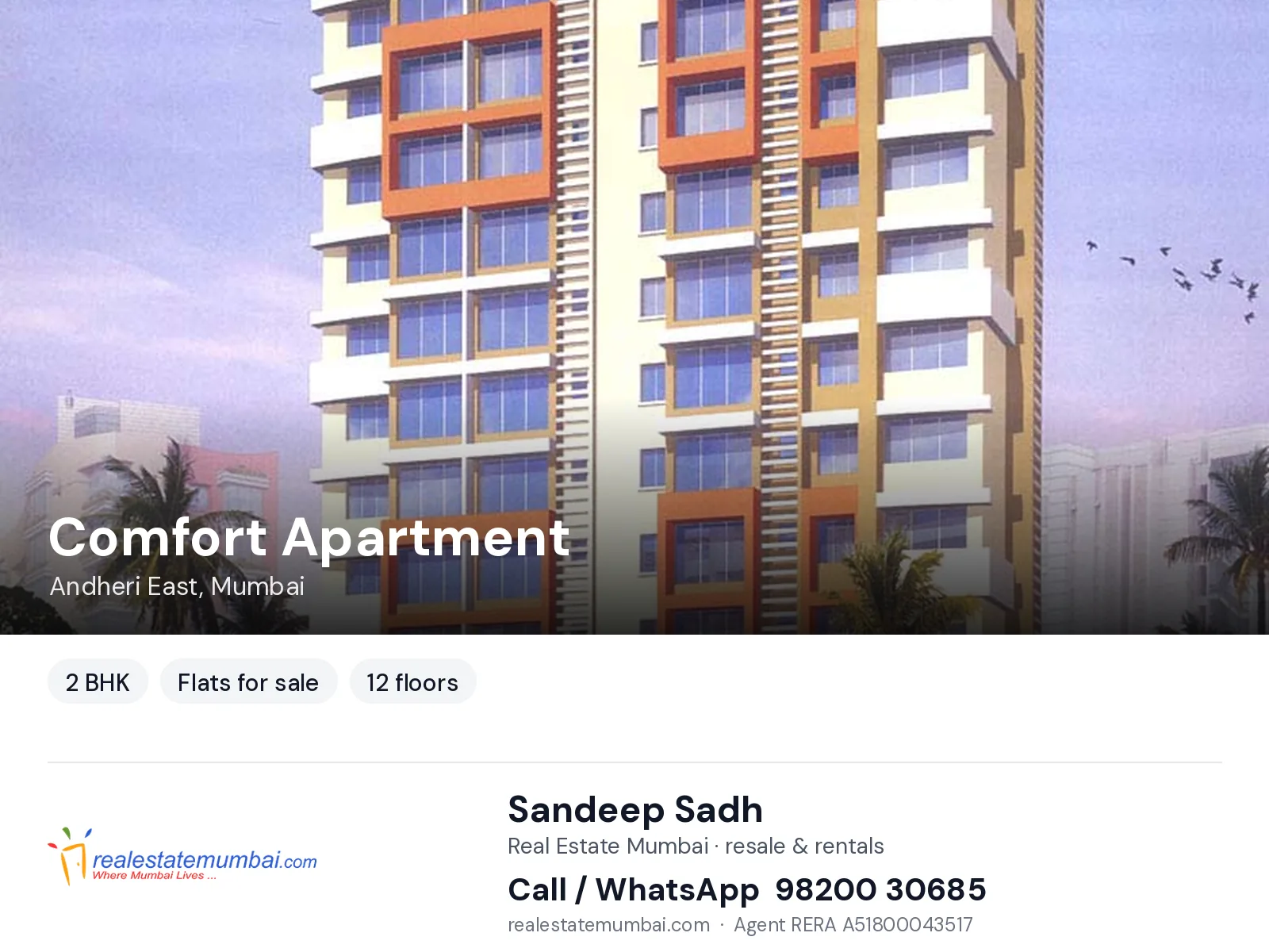 Comfort Apartment, Andheri East, Mumbai — 2 BHK flats for sale | Real Estate Mumbai, Sandeep Sadh 98200 30685