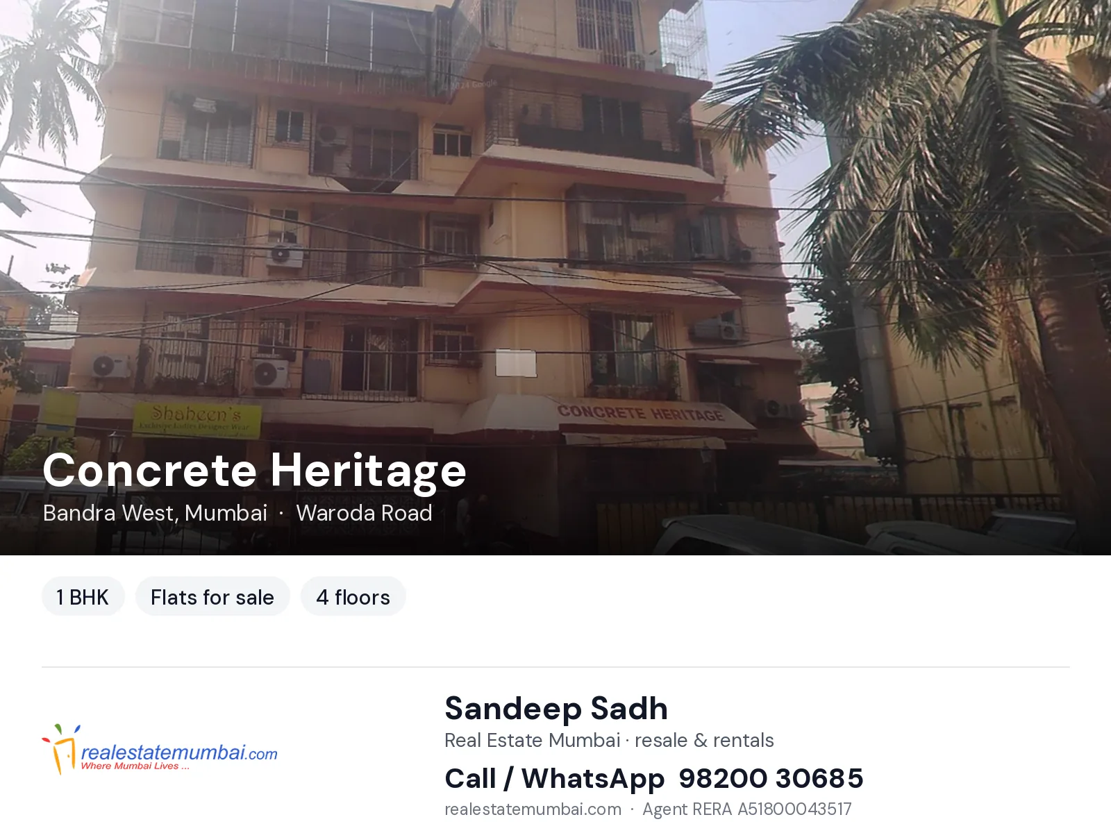 Concrete Heritage, Bandra West, Mumbai — 1 BHK flats for sale | Real Estate Mumbai, Sandeep Sadh 98200 30685