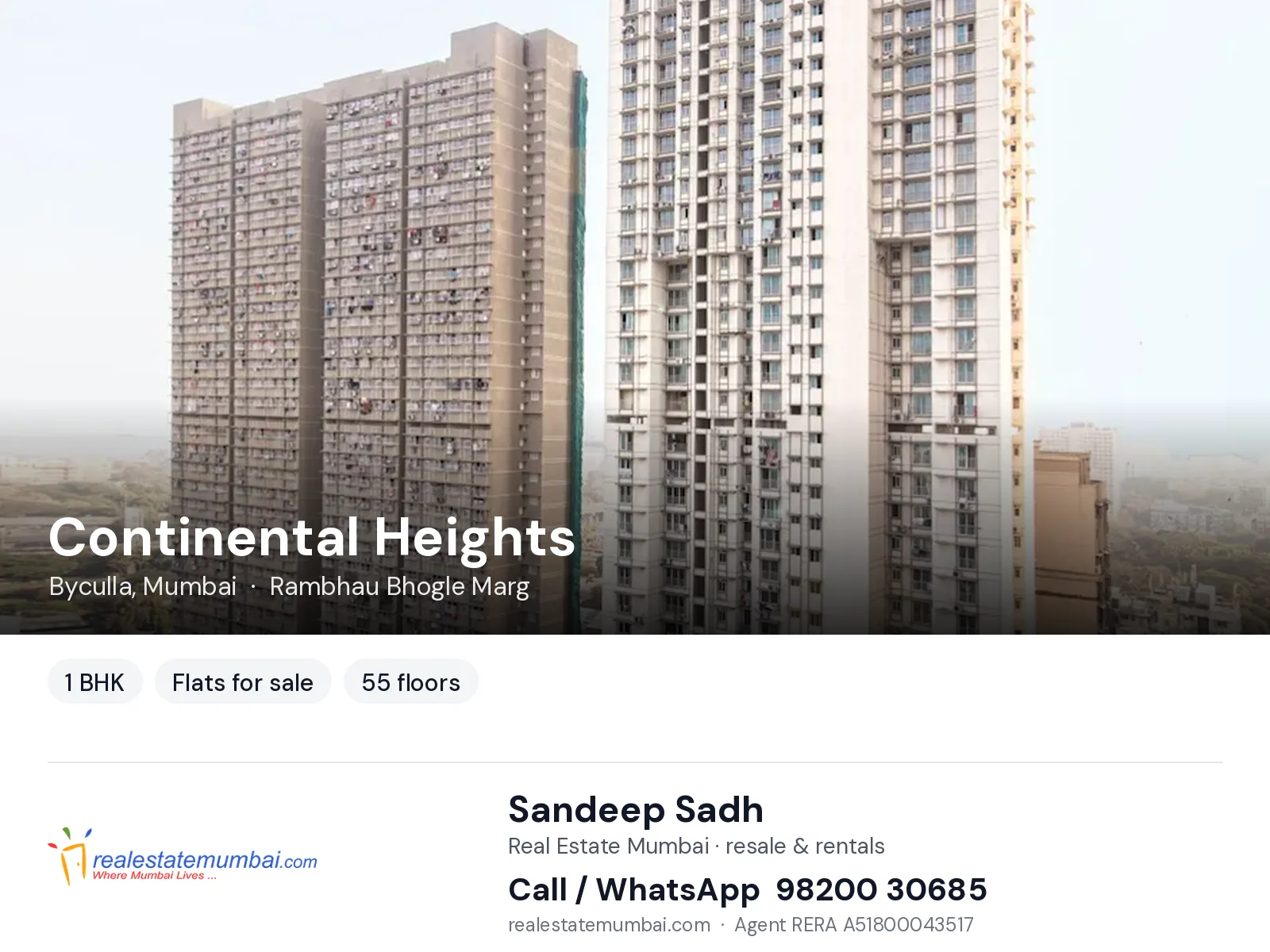 Continental Heights, Byculla, Mumbai — 1 BHK flats for sale | Real Estate Mumbai, Sandeep Sadh 98200 30685