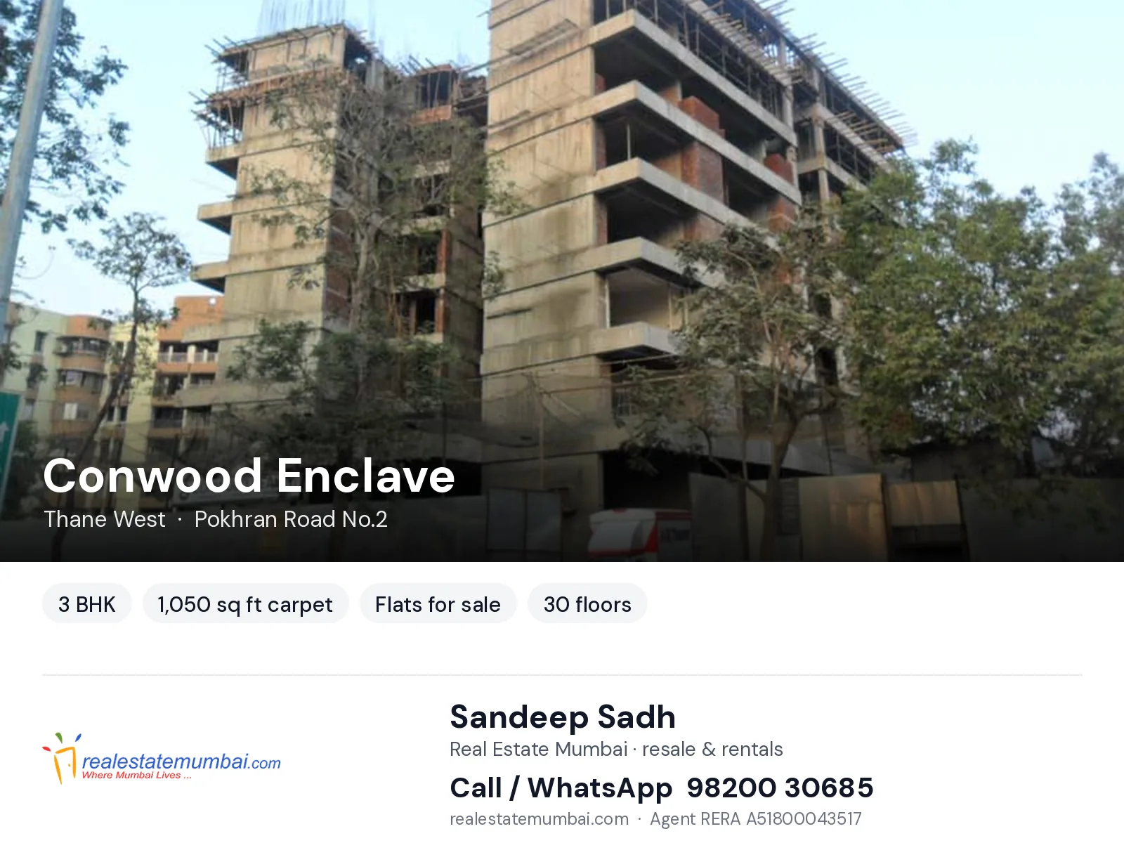 Conwood Enclave, Thane West — 3 BHK flats for sale | Real Estate Mumbai, Sandeep Sadh 98200 30685