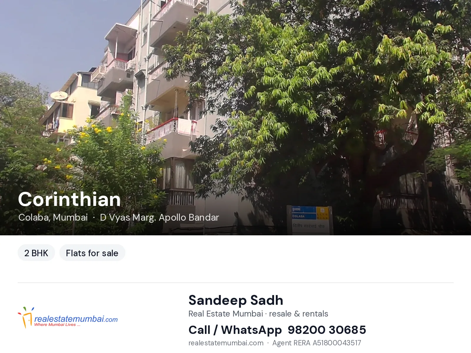 Corinthian, Colaba, Mumbai — 2 BHK flats for sale | Real Estate Mumbai, Sandeep Sadh 98200 30685