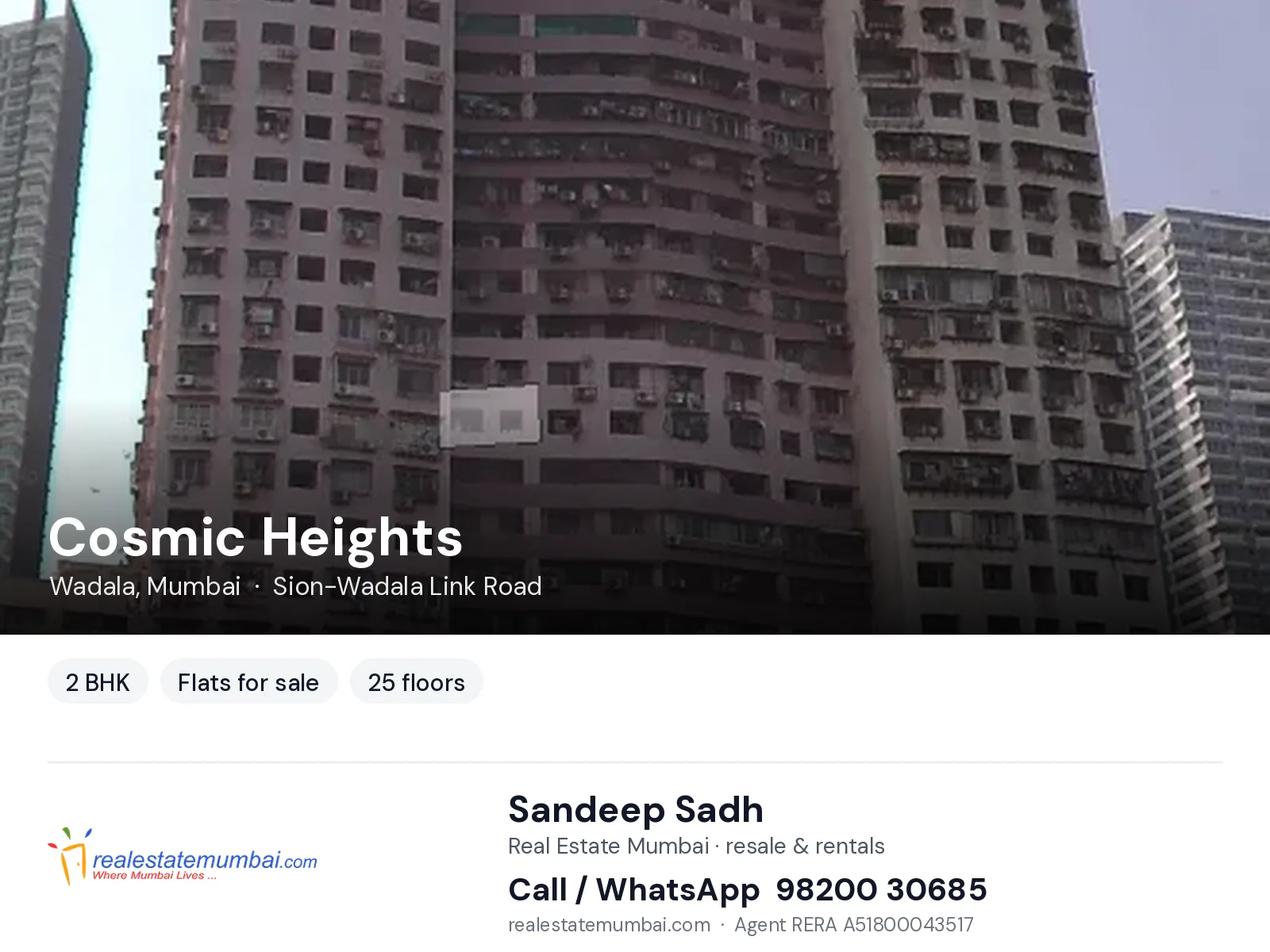 Cosmic Heights, Wadala, Mumbai — 2 BHK flats for sale | Real Estate Mumbai, Sandeep Sadh 98200 30685