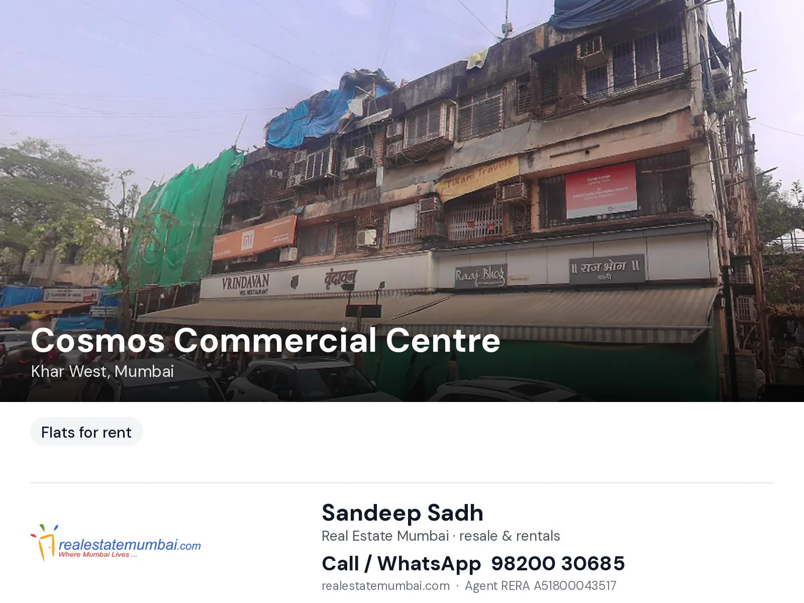 Cosmos Commercial Centre, Khar West, Mumbai — flats for rent | Real Estate Mumbai, Sandeep Sadh 98200 30685