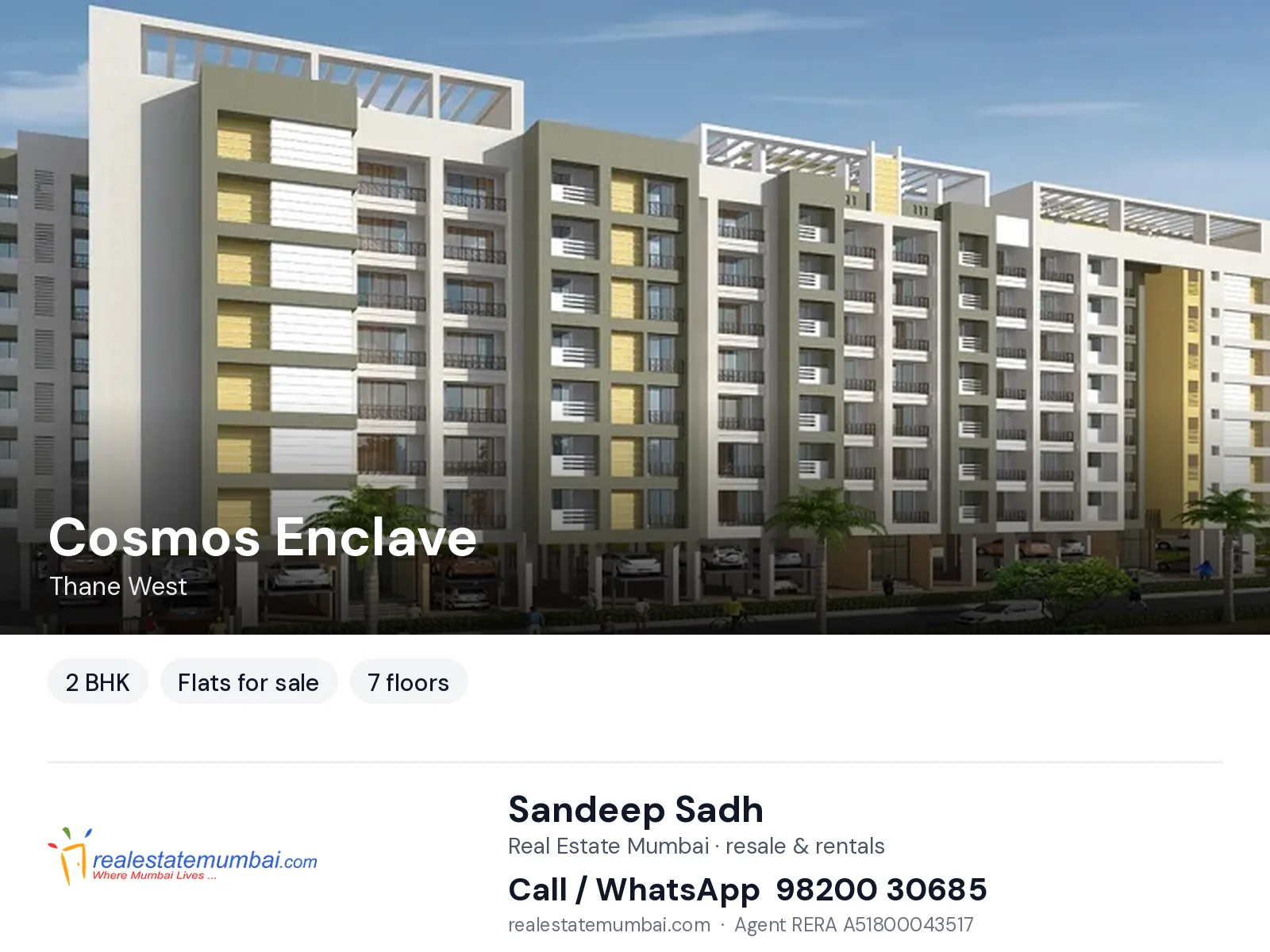 Cosmos Enclave, Thane West — 2 BHK flats for sale | Real Estate Mumbai, Sandeep Sadh 98200 30685