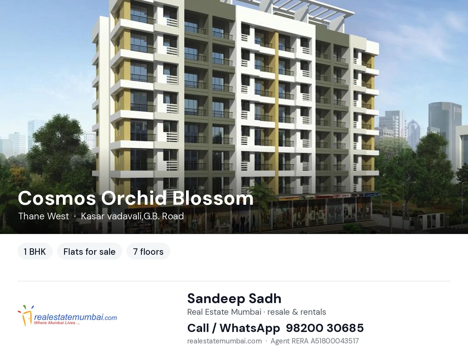 Cosmos Orchid Blossom, Thane West — 1 BHK flats for sale | Real Estate Mumbai, Sandeep Sadh 98200 30685