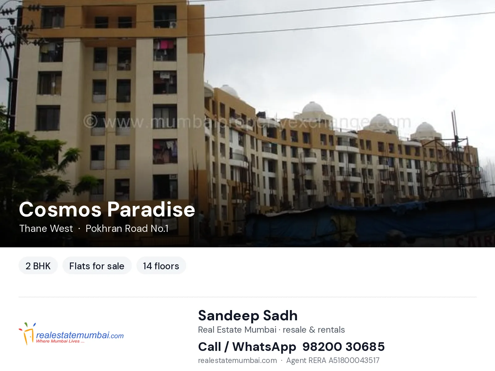 Cosmos Paradise, Thane West — 2 BHK flats for sale | Real Estate Mumbai, Sandeep Sadh 98200 30685
