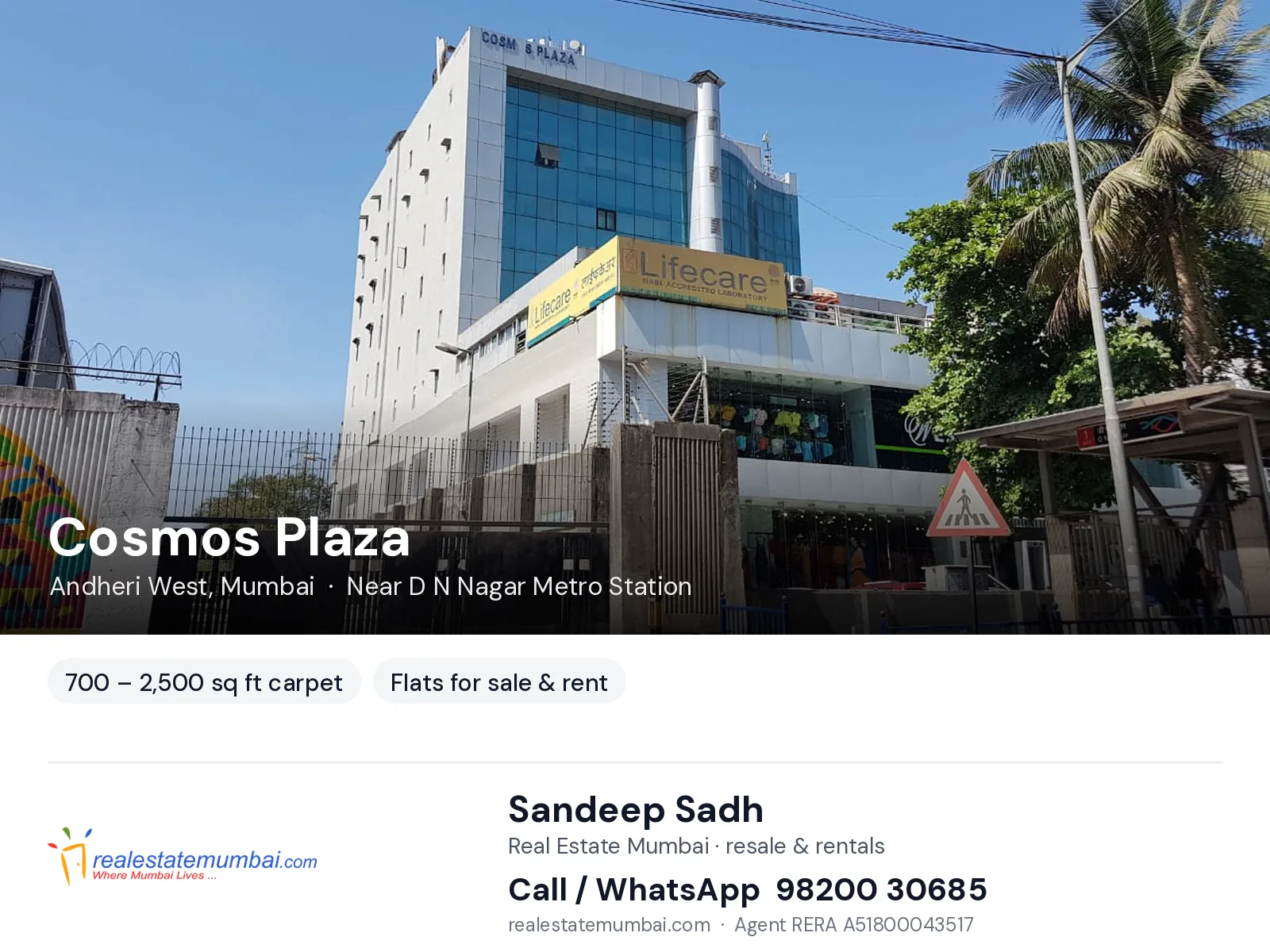 Cosmos Plaza, Andheri West, Mumbai — flats for sale & rent | Real Estate Mumbai, Sandeep Sadh 98200 30685