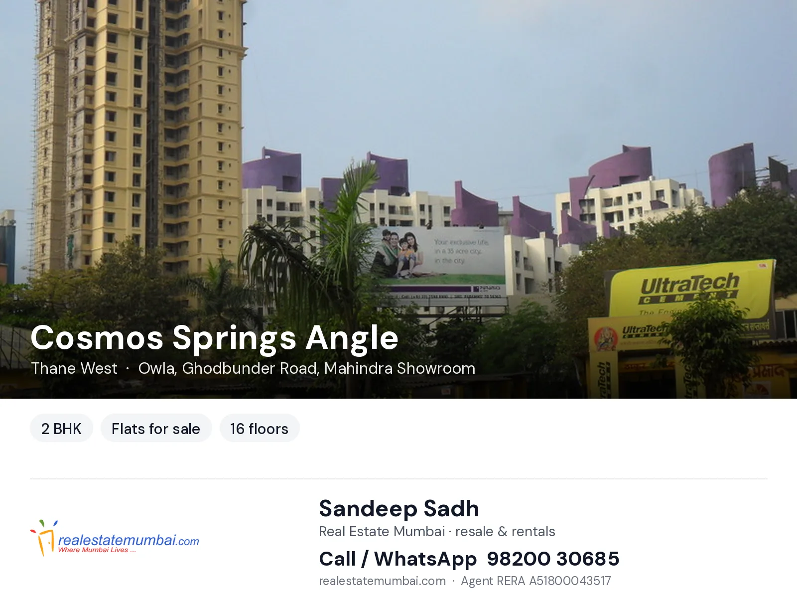 Cosmos Springs Angle, Thane West — 2 BHK flats for sale | Real Estate Mumbai, Sandeep Sadh 98200 30685