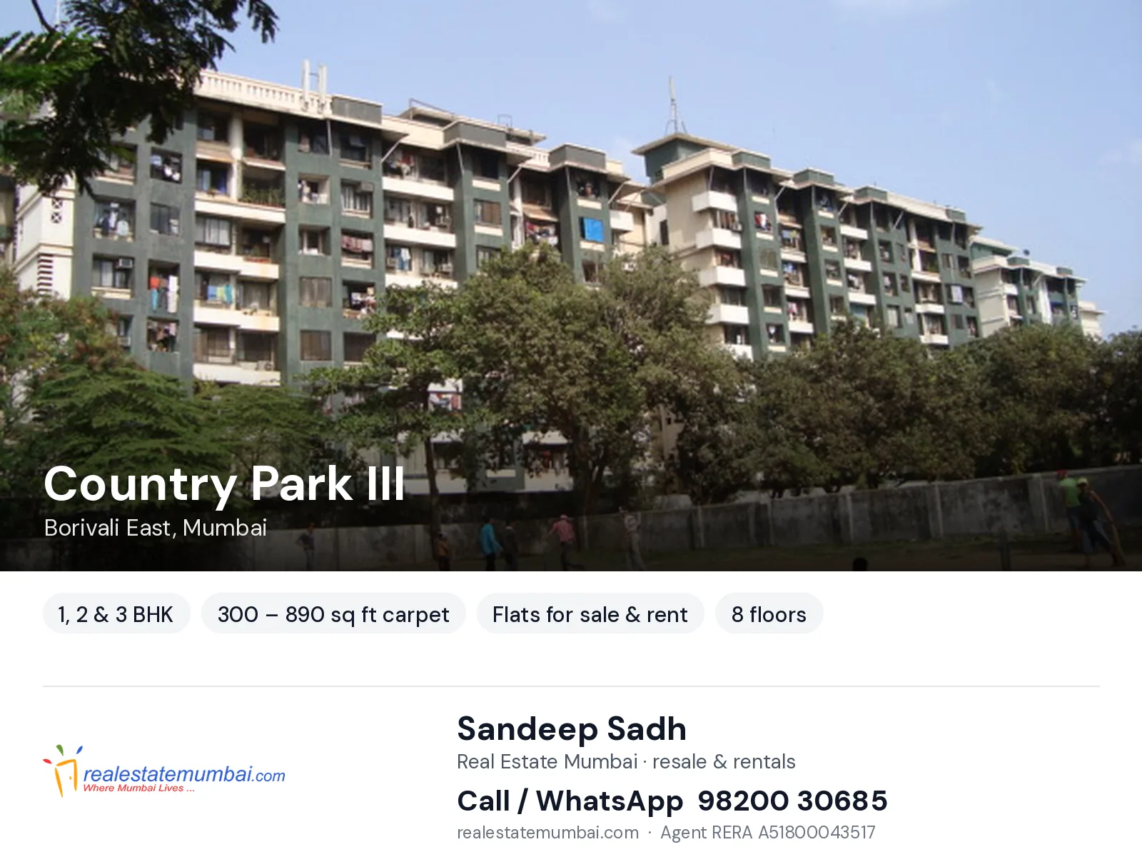 Country Park III, Borivali East, Mumbai — 1, 2 & 3 BHK flats for sale & rent | Real Estate Mumbai, Sandeep Sadh 98200 30685