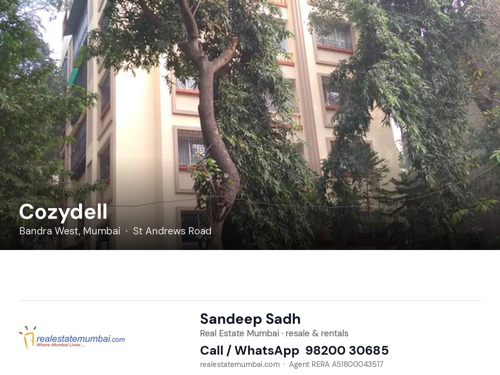Cozydell, Bandra West, Mumbai — flats | Real Estate Mumbai, Sandeep Sadh 98200 30685