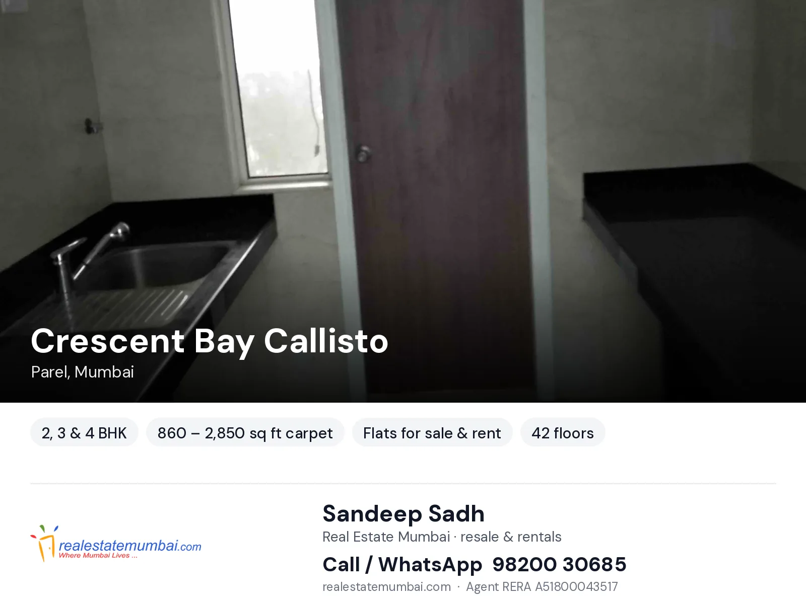 Crescent Bay Callisto, Parel, Mumbai — 2, 3 & 4 BHK flats for sale & rent | Real Estate Mumbai, Sandeep Sadh 98200 30685