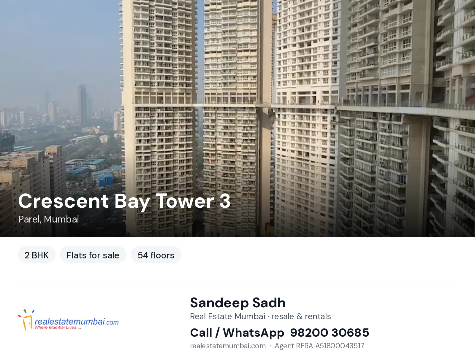 Crescent Bay Tower 3, Parel, Mumbai — 2 BHK flats for sale | Real Estate Mumbai, Sandeep Sadh 98200 30685