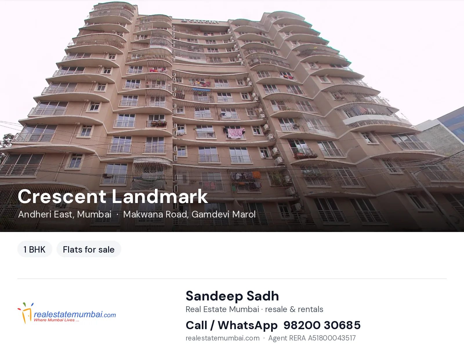 Crescent Landmark, Andheri East, Mumbai — 1 BHK flats for sale | Real Estate Mumbai, Sandeep Sadh 98200 30685