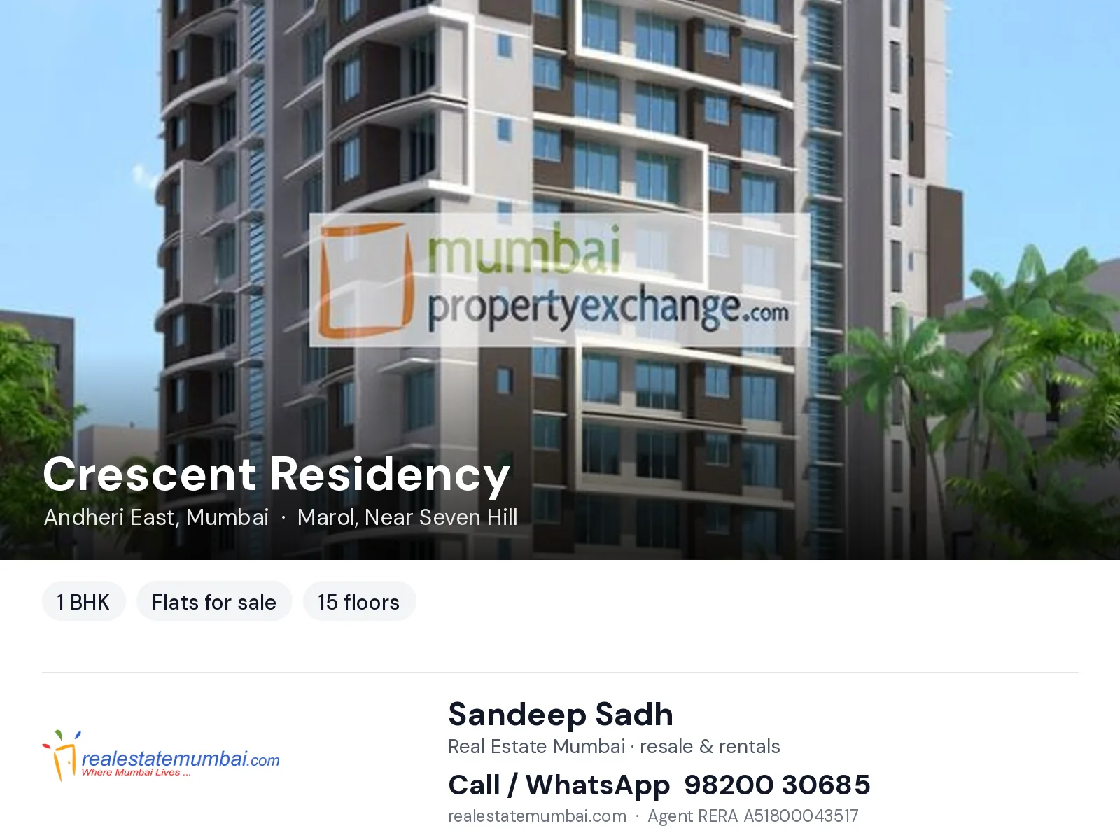 Crescent Residency, Andheri East, Mumbai — 1 BHK flats for sale | Real Estate Mumbai, Sandeep Sadh 98200 30685
