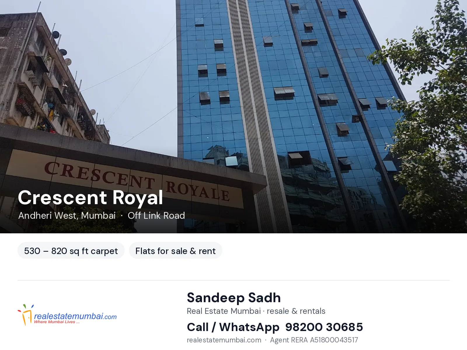 Crescent Royal, Andheri West, Mumbai — flats for sale & rent | Real Estate Mumbai, Sandeep Sadh 98200 30685