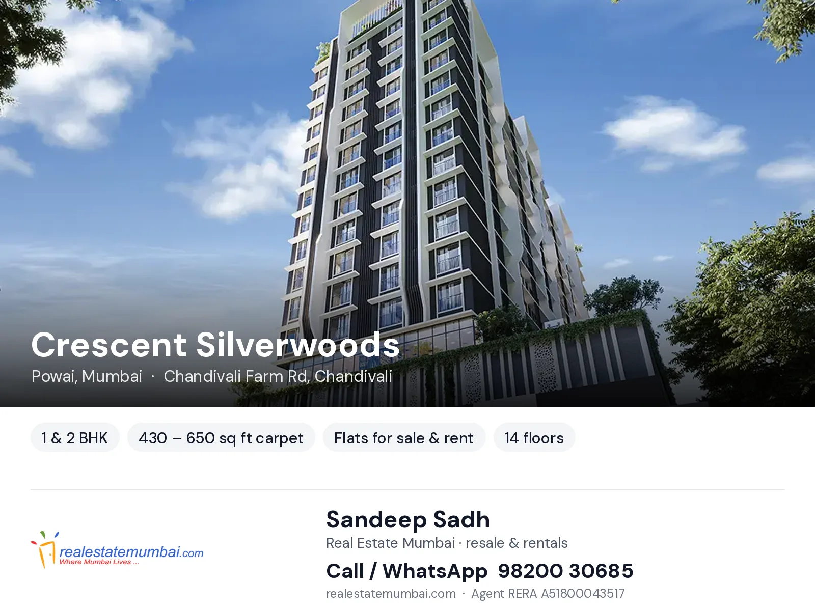 Crescent Silverwoods, Powai, Mumbai — 1 & 2 BHK flats for sale & rent | Real Estate Mumbai, Sandeep Sadh 98200 30685
