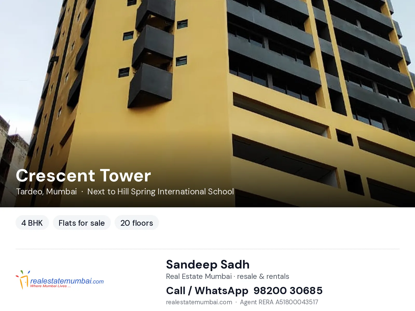 Crescent Tower, Tardeo, Mumbai — 4 BHK flats for sale | Real Estate Mumbai, Sandeep Sadh 98200 30685