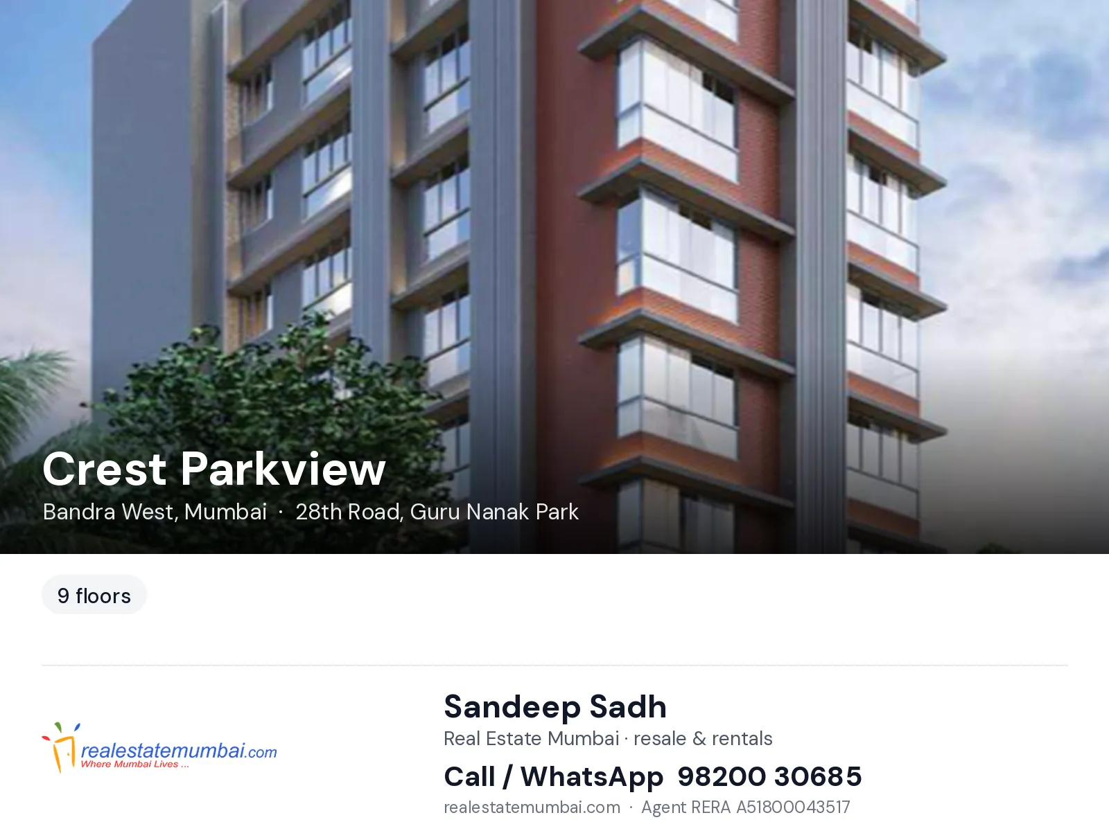 Crest Parkview, Bandra West, Mumbai — flats | Real Estate Mumbai, Sandeep Sadh 98200 30685