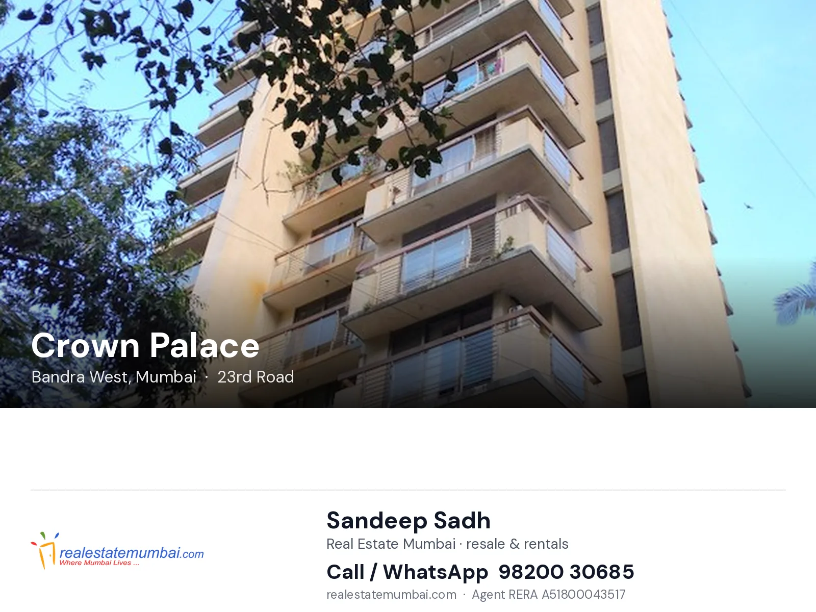 Crown Palace, Bandra West, Mumbai — flats | Real Estate Mumbai, Sandeep Sadh 98200 30685