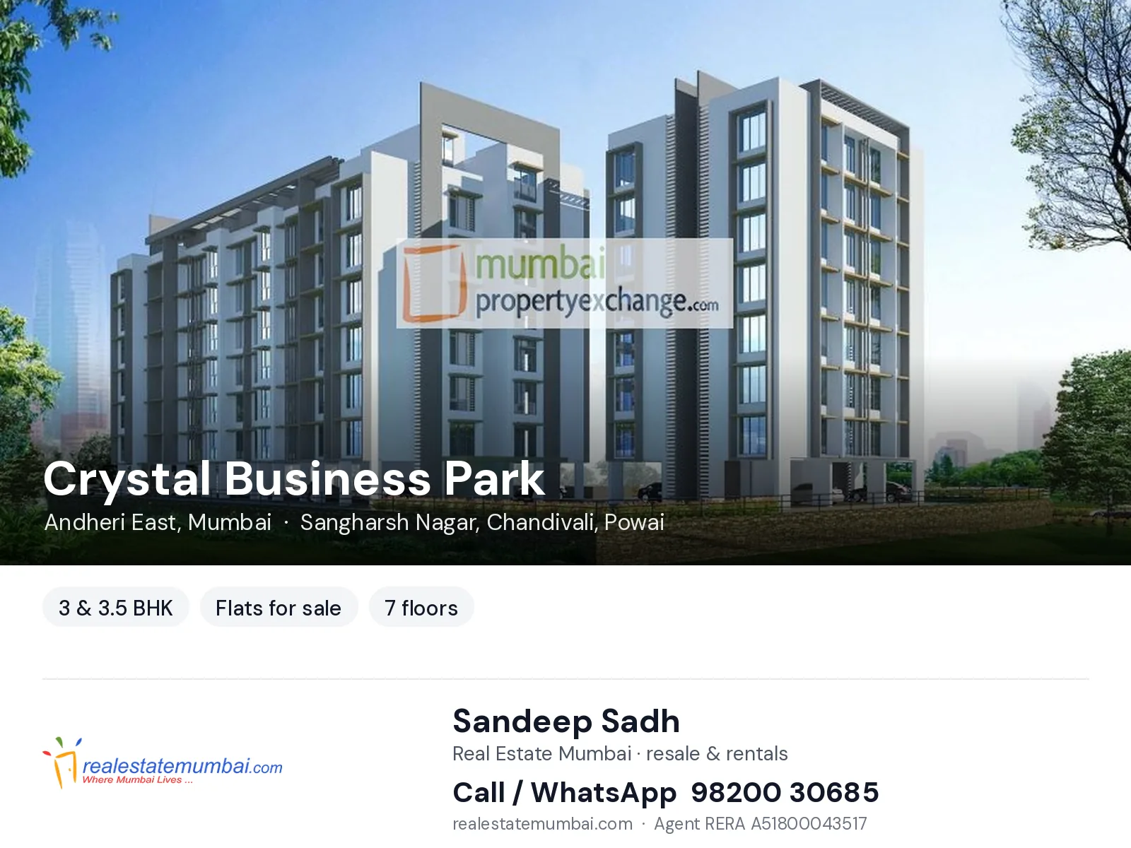 Crystal Business Park, Andheri East, Mumbai — 3 & 3.5 BHK flats for sale | Real Estate Mumbai, Sandeep Sadh 98200 30685