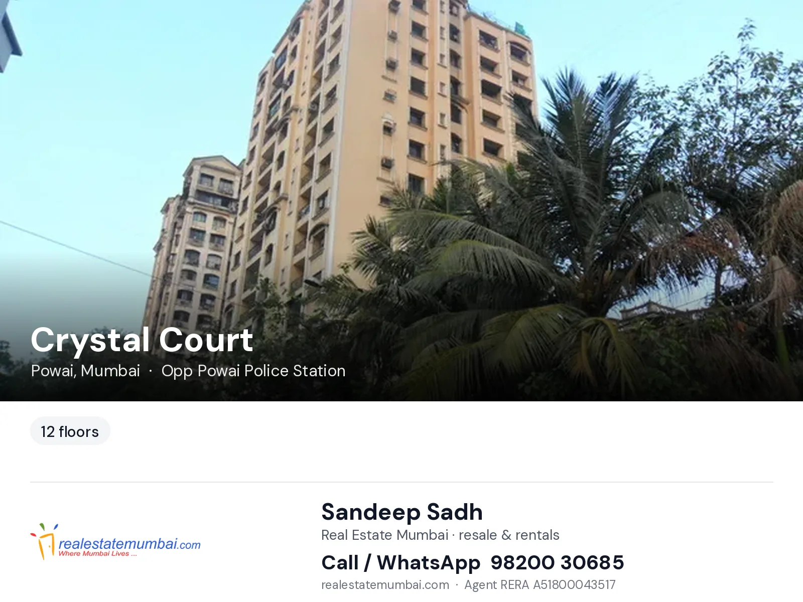 Crystal Court, Powai, Mumbai — flats | Real Estate Mumbai, Sandeep Sadh 98200 30685