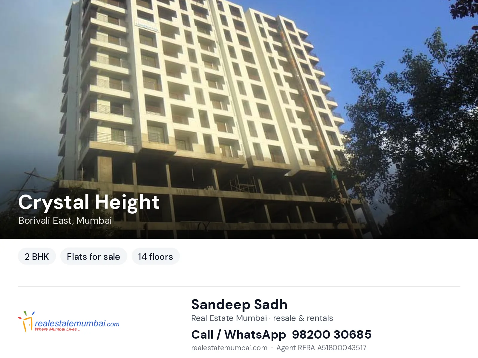 Crystal Height, Borivali East, Mumbai — 2 BHK flats for sale | Real Estate Mumbai, Sandeep Sadh 98200 30685