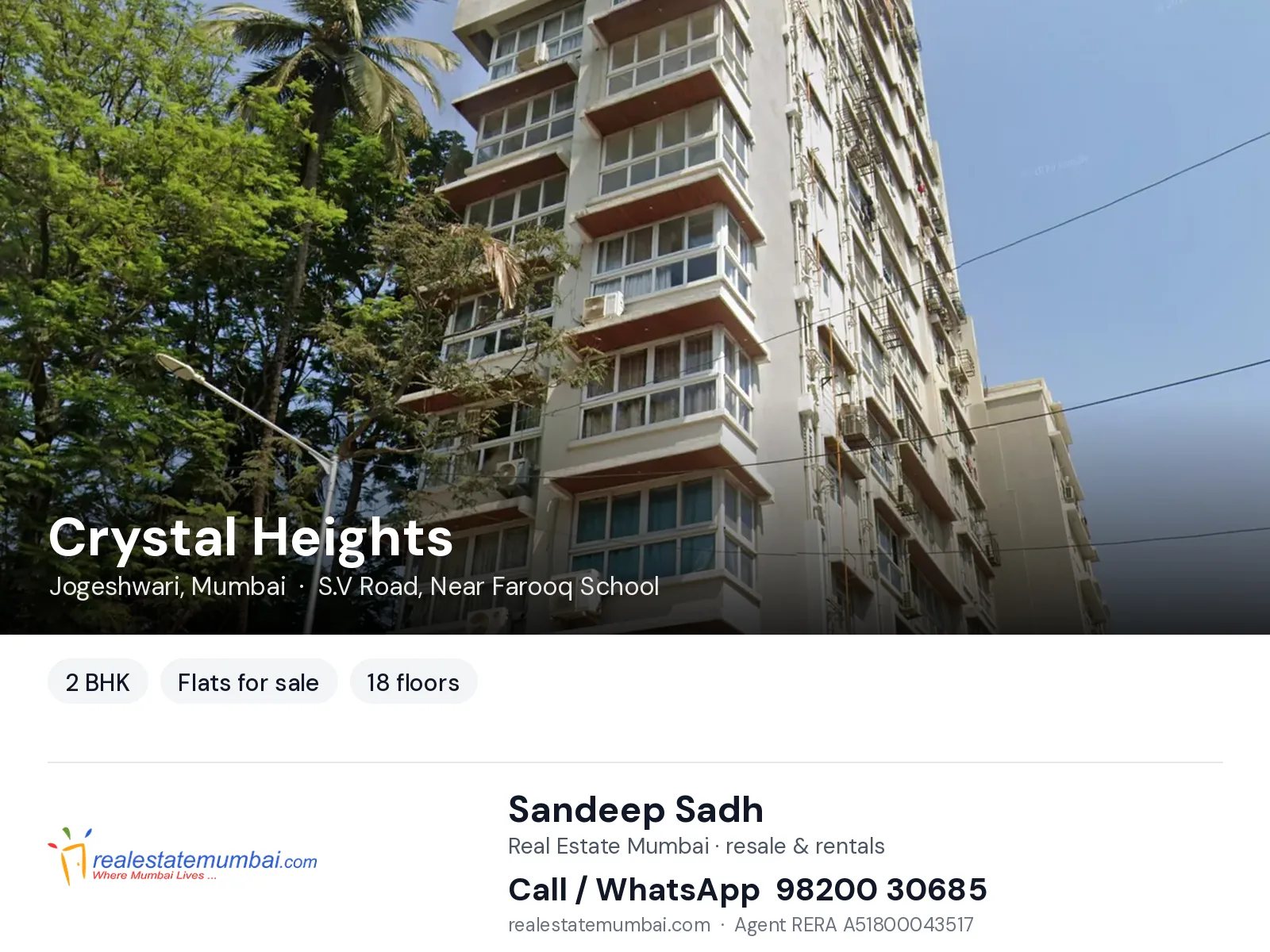 Crystal Heights, Jogeshwari, Mumbai — 2 BHK flats for sale | Real Estate Mumbai, Sandeep Sadh 98200 30685