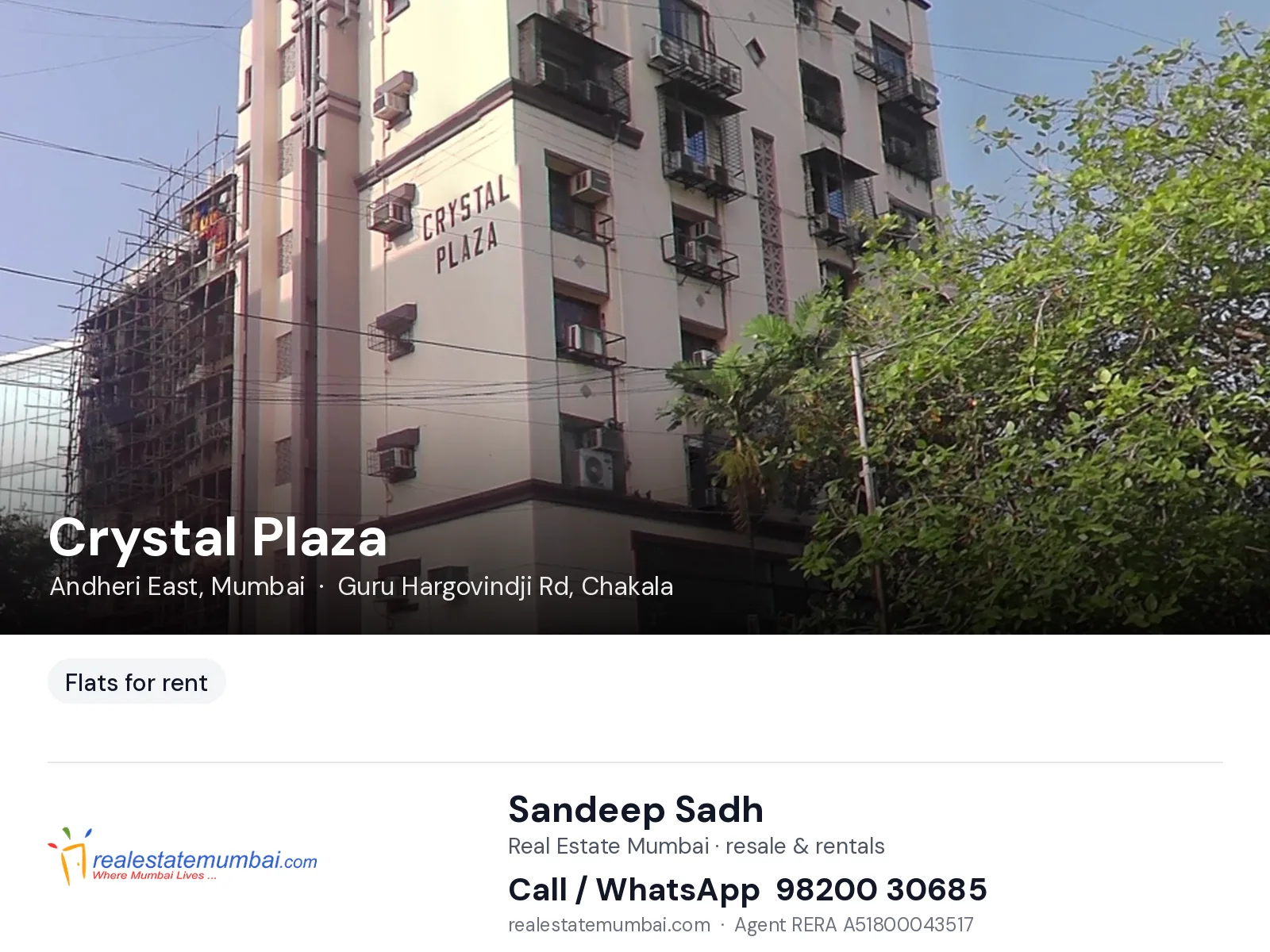 Crystal Plaza, Andheri East, Mumbai — flats for rent | Real Estate Mumbai, Sandeep Sadh 98200 30685