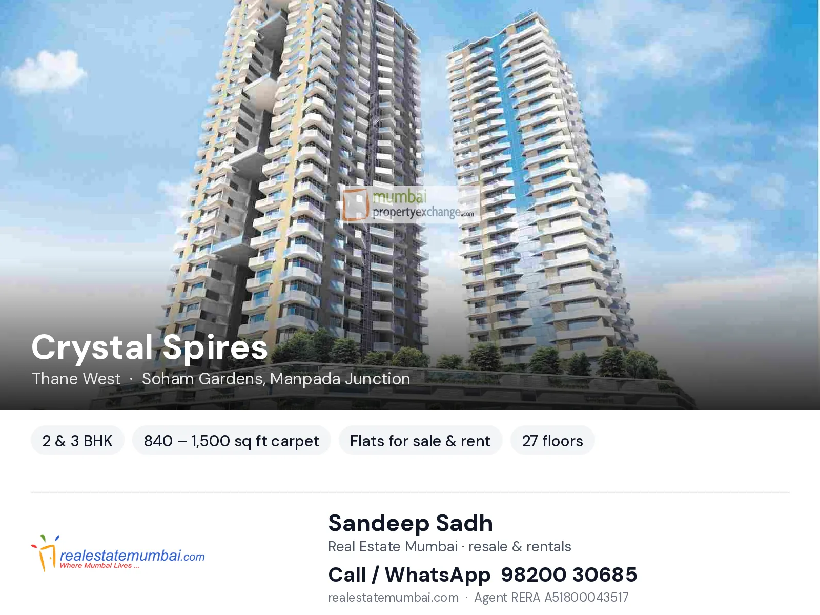 Crystal Spires, Thane West — 2 & 3 BHK flats for sale & rent | Real Estate Mumbai, Sandeep Sadh 98200 30685