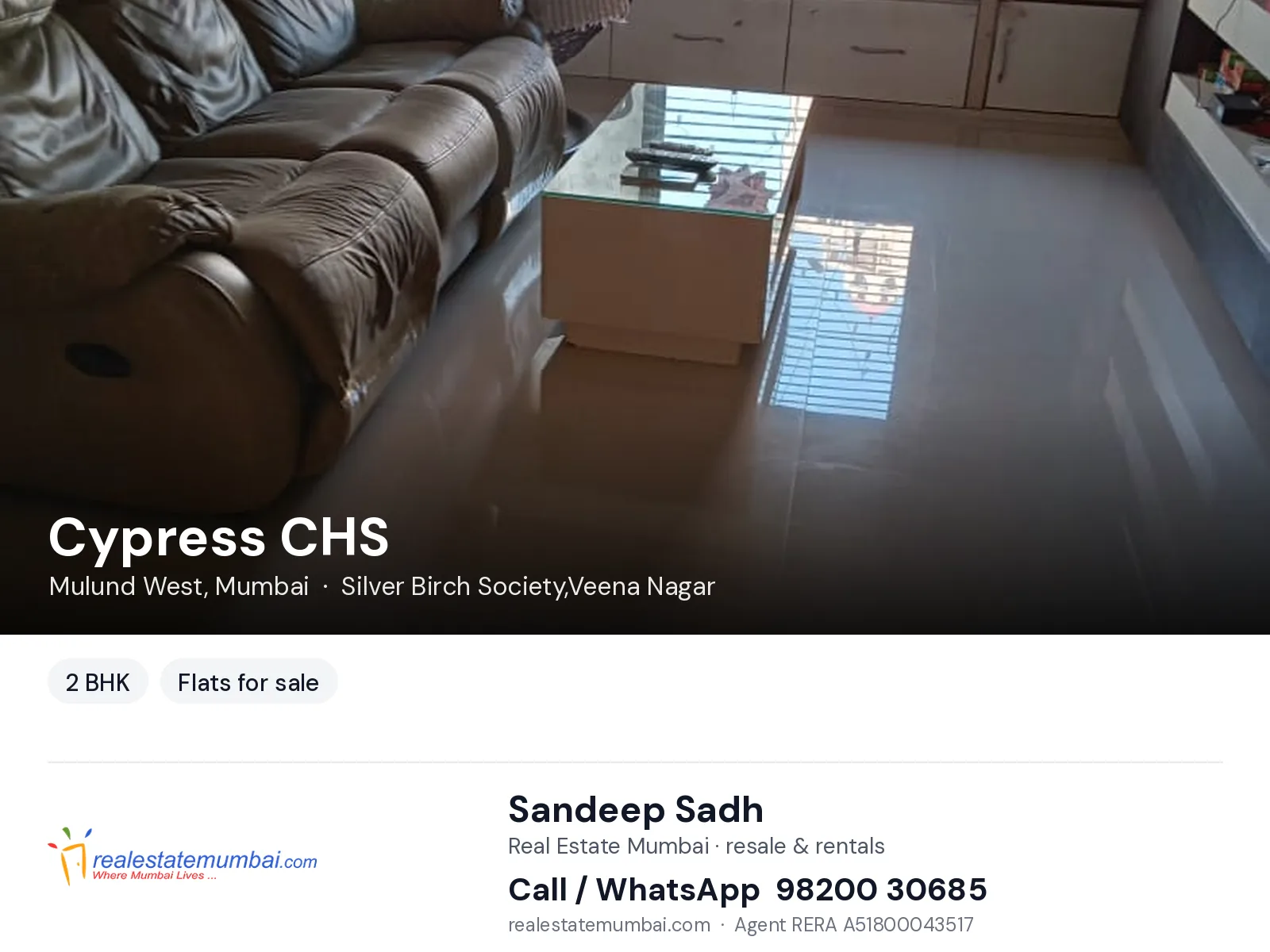 Cypress CHS, Mulund West, Mumbai — 2 BHK flats for sale | Real Estate Mumbai, Sandeep Sadh 98200 30685