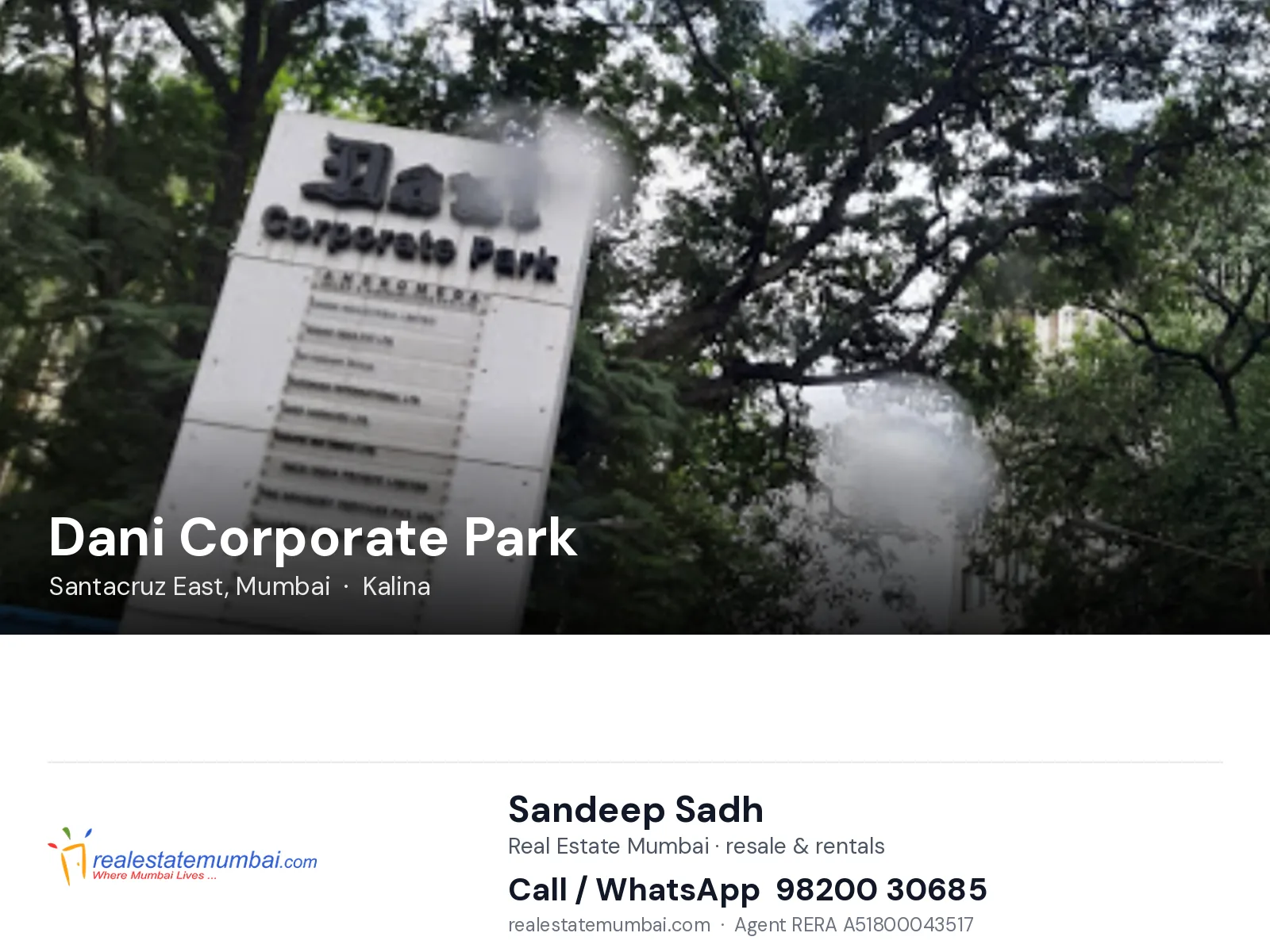 Dani Corporate Park, Santacruz East, Mumbai — flats | Real Estate Mumbai, Sandeep Sadh 98200 30685