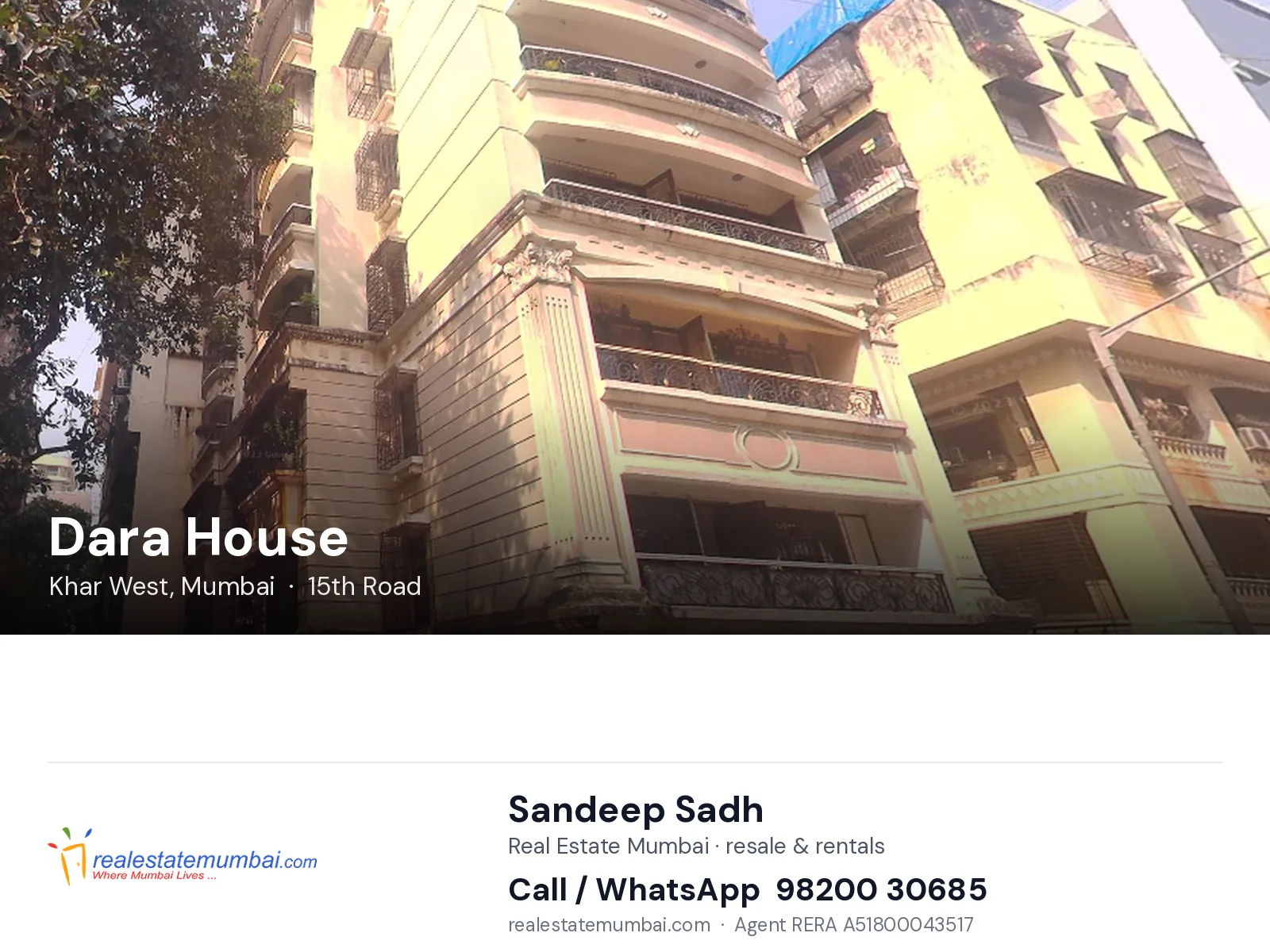 Dara House, Khar West, Mumbai — flats | Real Estate Mumbai, Sandeep Sadh 98200 30685