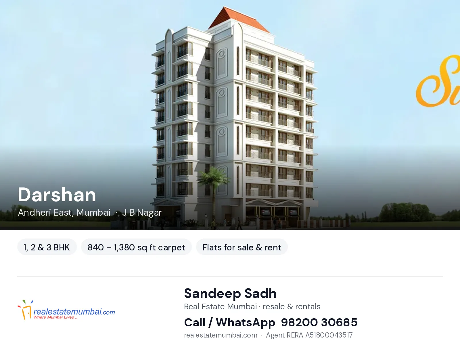 Darshan, Andheri East, Mumbai — 1, 2 & 3 BHK flats for sale & rent | Real Estate Mumbai, Sandeep Sadh 98200 30685