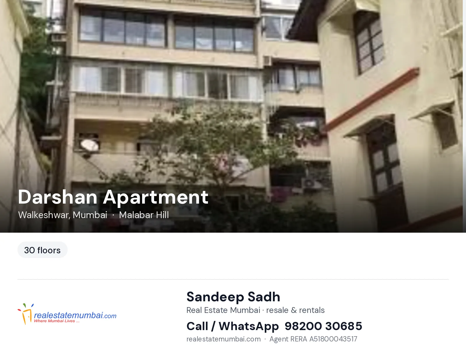 Darshan Apartment, Walkeshwar, Mumbai — flats | Real Estate Mumbai, Sandeep Sadh 98200 30685