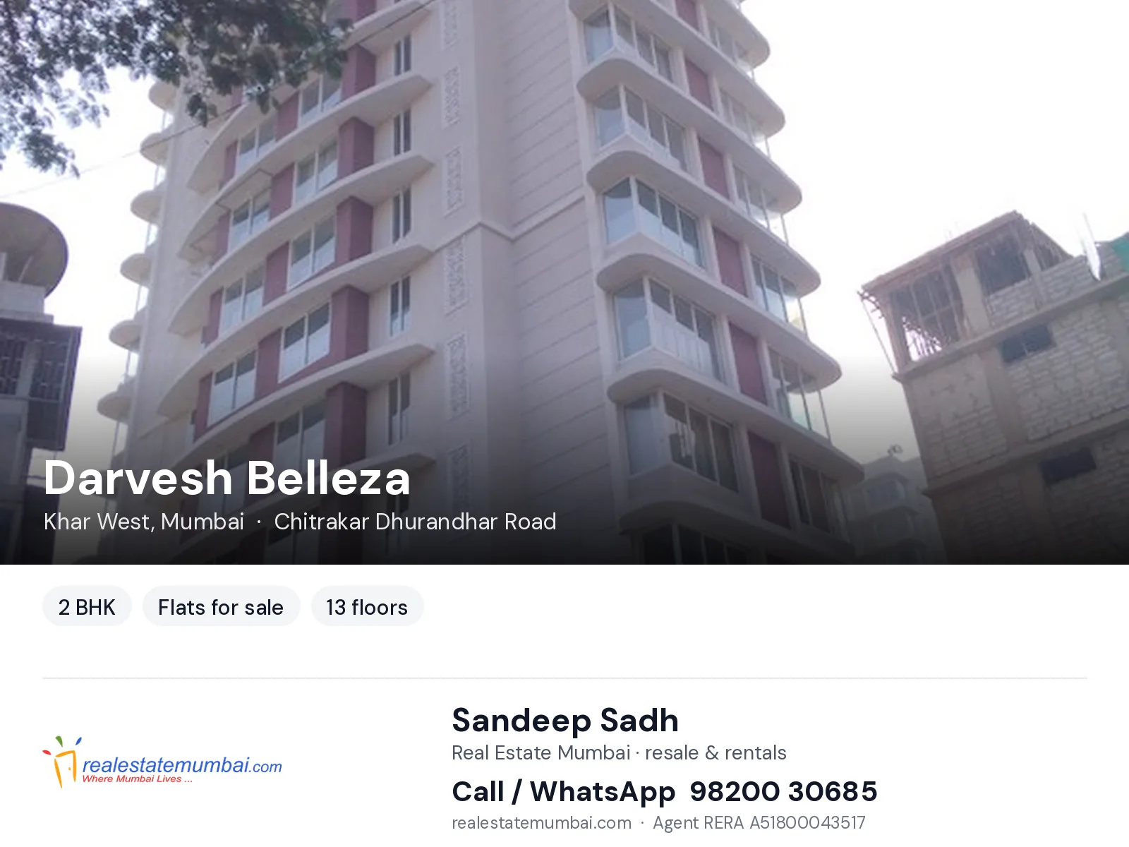Darvesh Belleza, Khar West, Mumbai — 2 BHK flats for sale | Real Estate Mumbai, Sandeep Sadh 98200 30685