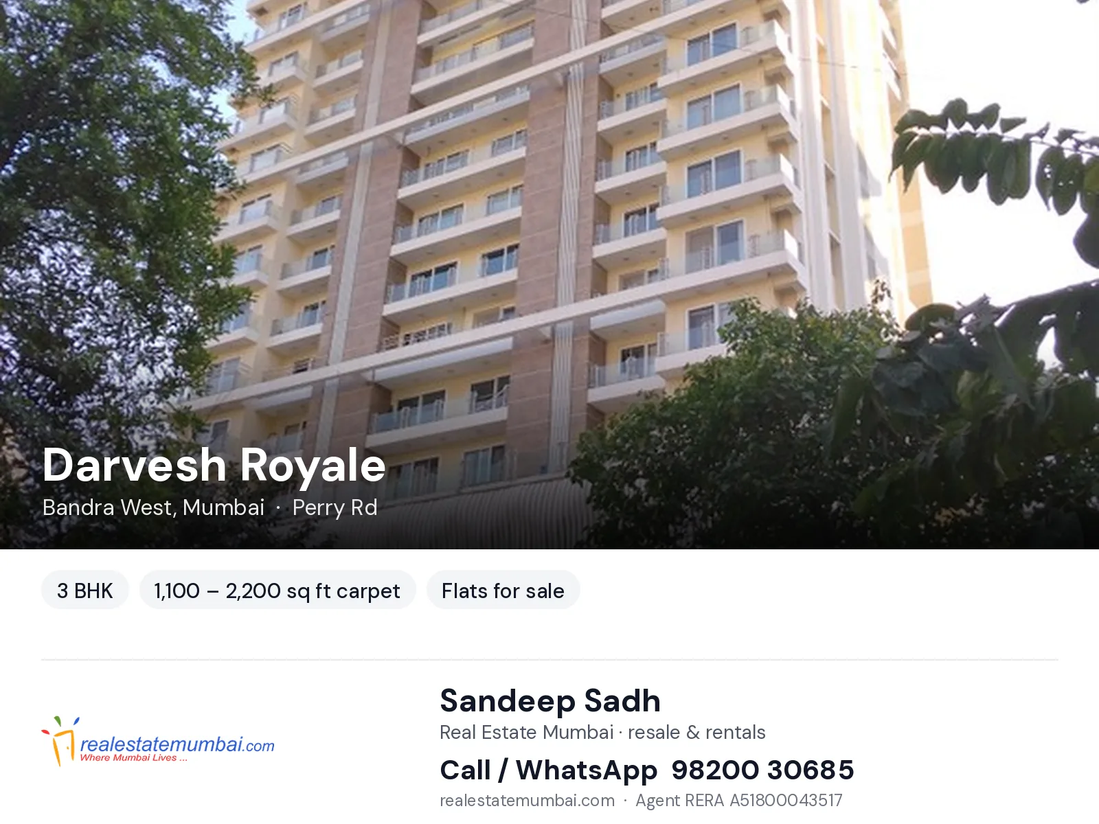 Darvesh Royale, Bandra West, Mumbai — 3 BHK flats for sale | Real Estate Mumbai, Sandeep Sadh 98200 30685
