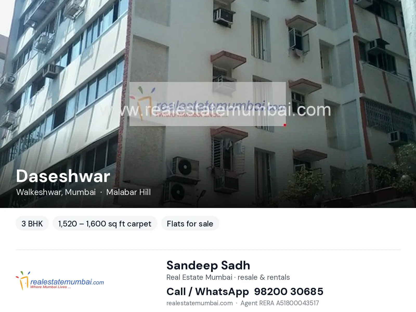 Daseshwar, Walkeshwar, Mumbai — 3 BHK flats for sale | Real Estate Mumbai, Sandeep Sadh 98200 30685