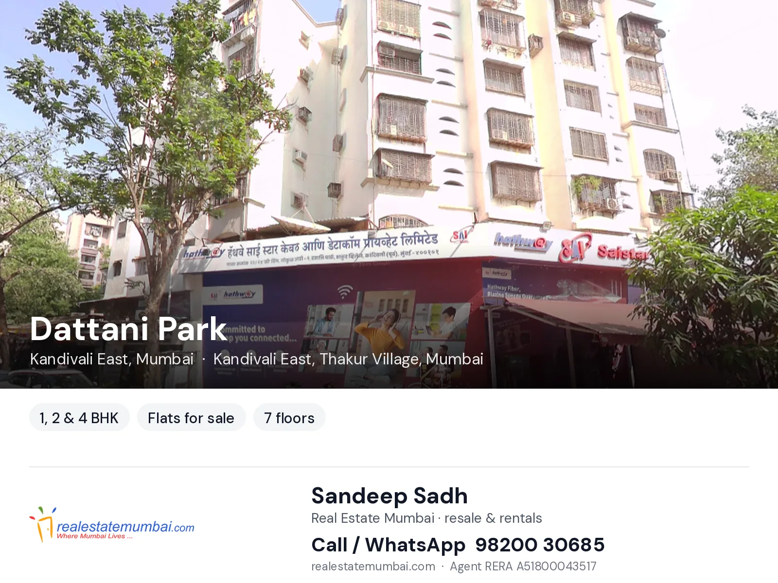 Dattani Park, Kandivali East, Mumbai — 1, 2 & 4 BHK flats for sale | Real Estate Mumbai, Sandeep Sadh 98200 30685