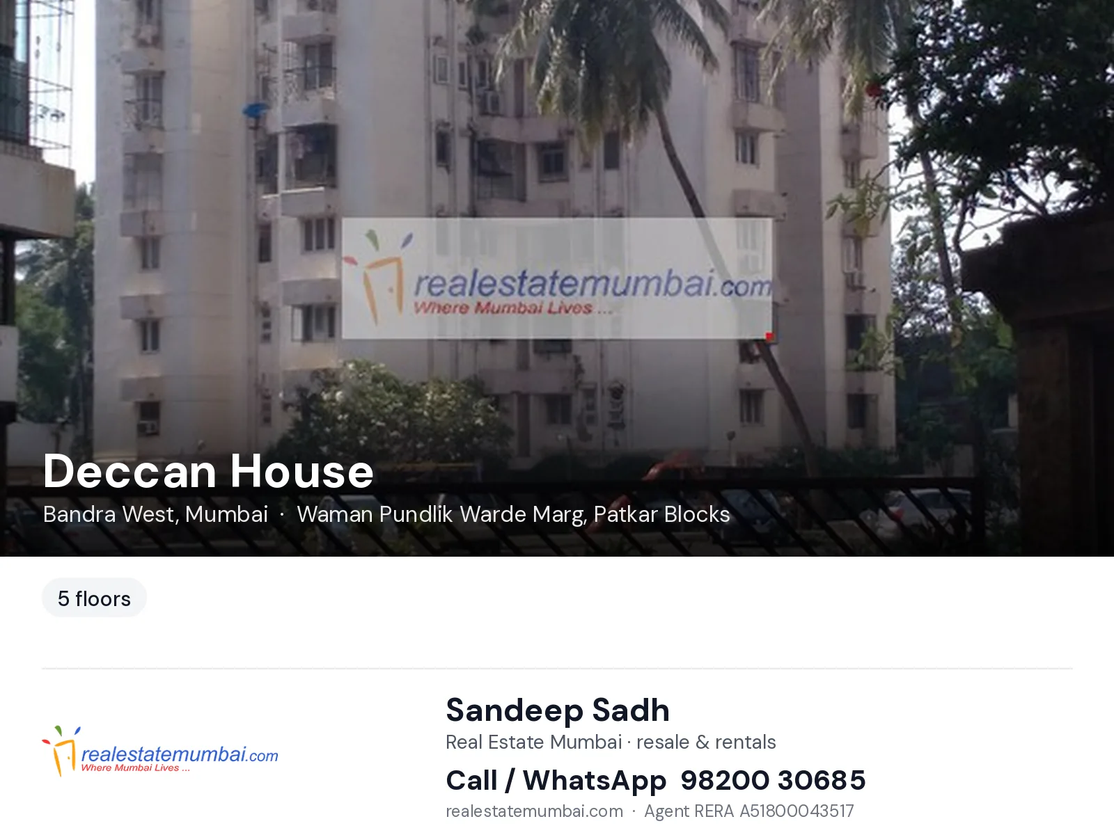 Deccan House, Bandra West, Mumbai — flats | Real Estate Mumbai, Sandeep Sadh 98200 30685